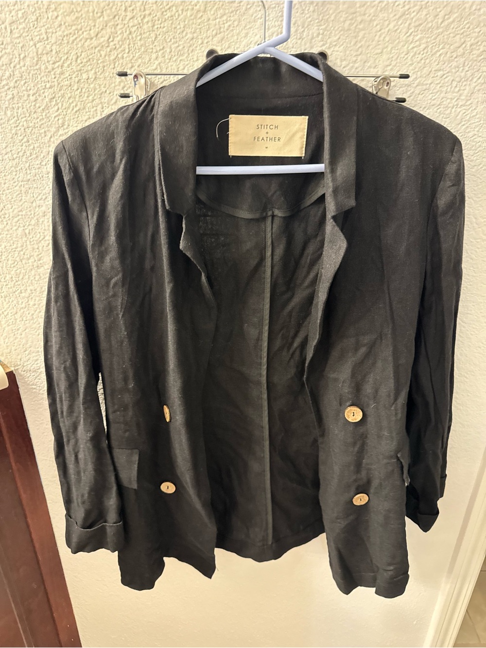Stitch & Feather Black Double-Breasted Linen Blazer